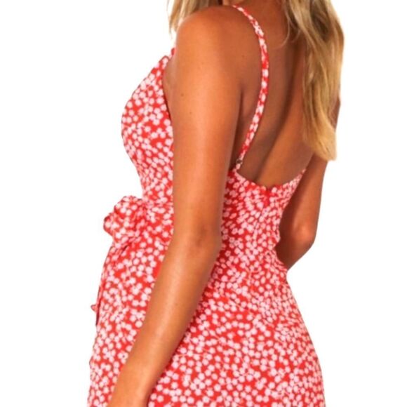 EC WHITE FOX YACHT CLUB RED FLORAL WRAP DRESS SZ.S - Picture 2 of 7